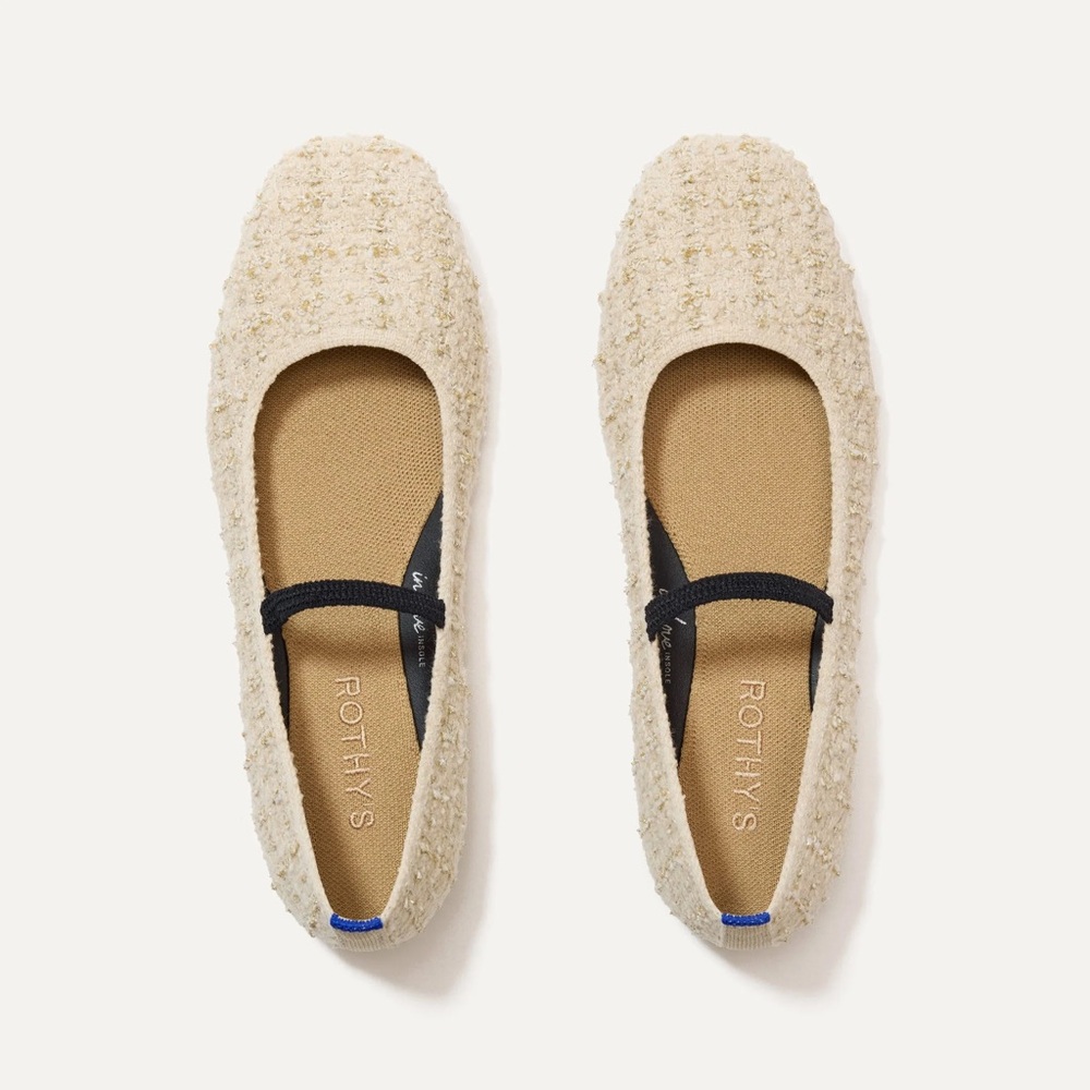 Rothy's Max Square Boucle Cream Women's Flat Mary Jane - EUC